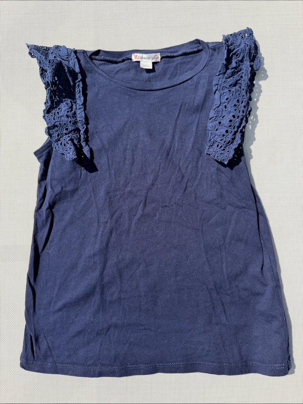 Crewcuts girls’ navy blue eyelet sleeve shirt